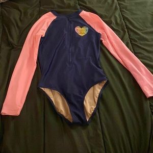 Old navy girls quarter zip long sleeve one piece swimsuit